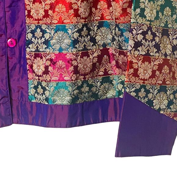 Coldwater Creek Size M Purple Silk Lined Patchwork Jacket with Mandarin Collar - Picture 5 of 9